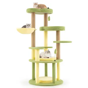 COSTWAY - Multi-level Cat Tree Avocado Theme Cat Tower with Wide Perch Rotatable Basket-Green