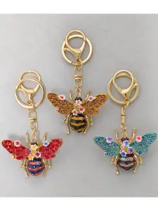 1pc Cute Bee Keychain Bling Rhinestone Enamel Bumblebee Bag Charm Key Ring Gift for Bee Lovers