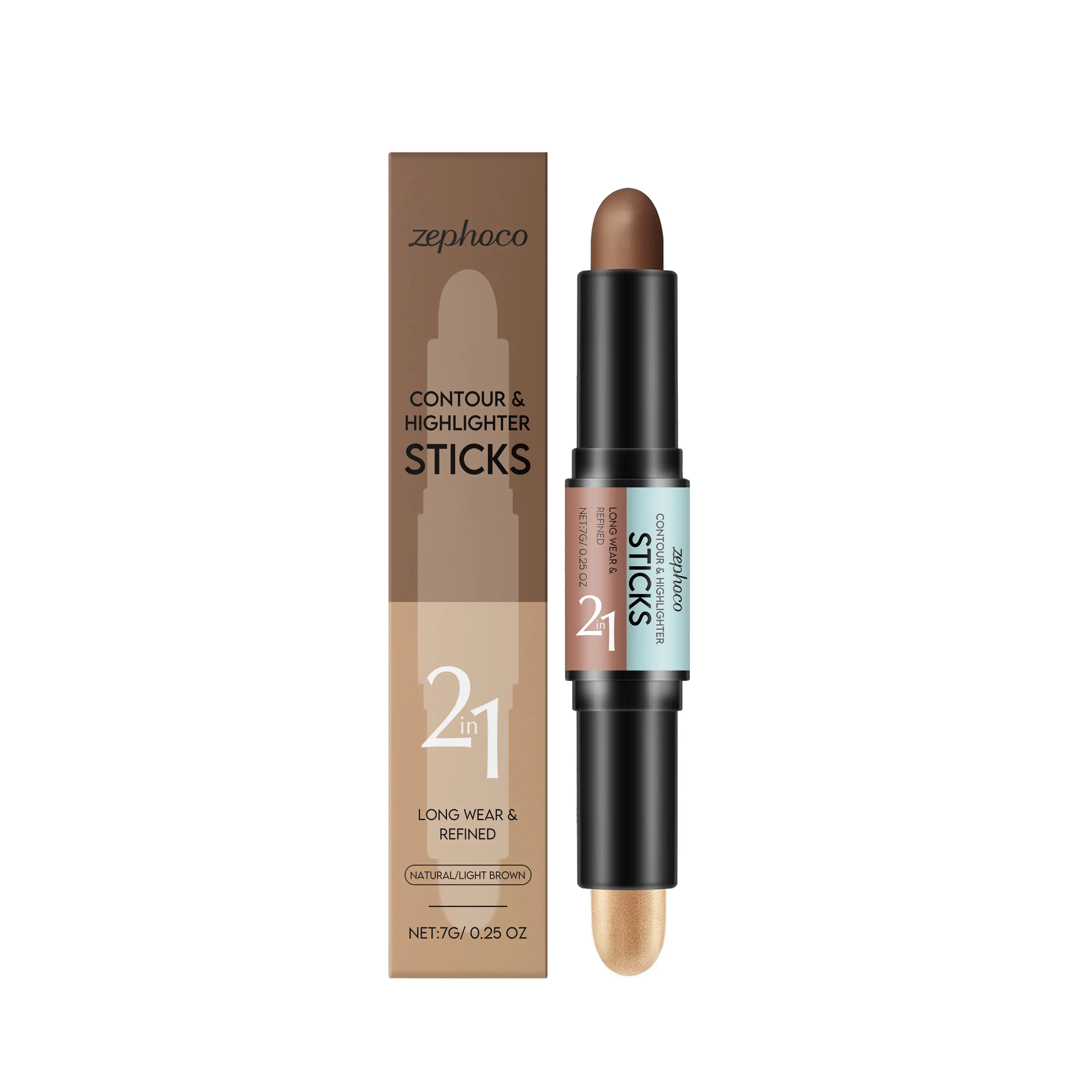 2-In-1 Double-Head Contour Face Stick - Natural Light Coffee Color, Bronzer Balm, Highlighters Makeup for Convenient Application