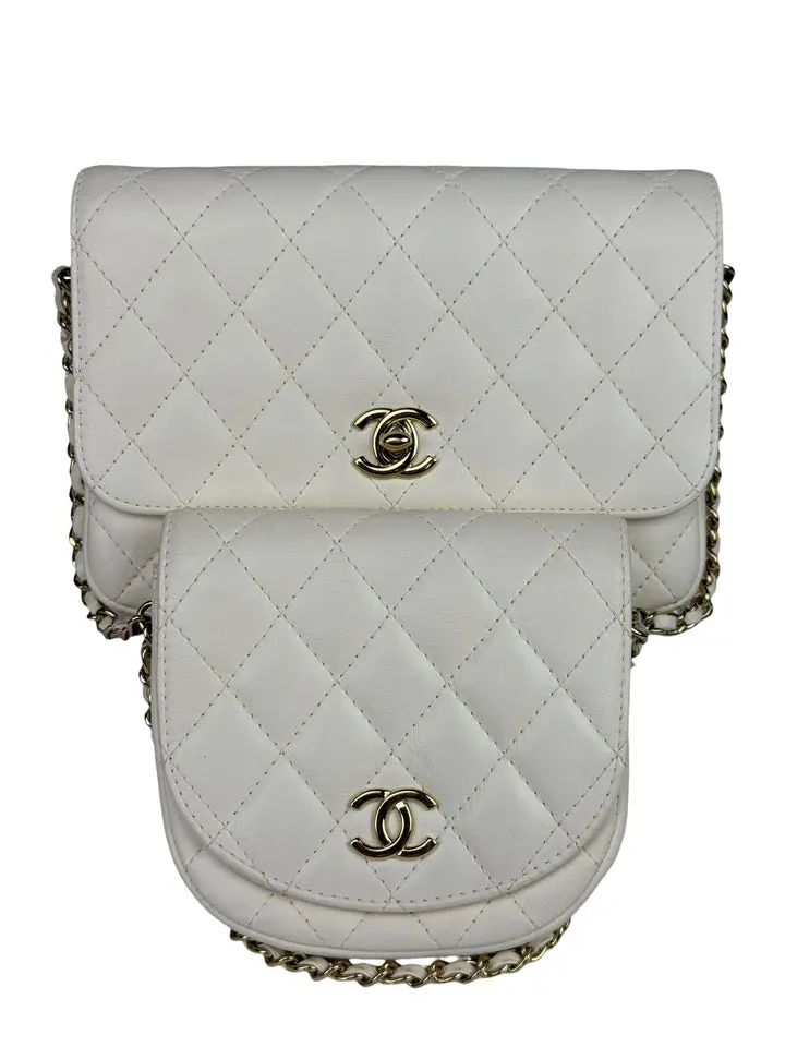Pre-owned leather Crossbody bags Chanel White Quilted Side Packs Dual Shoulder Bag 2019