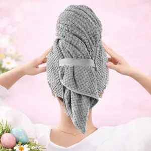 Turban-Style Microfiber Hair Large Towel with Elastic Strap – Solid Color Wrap Designed for Wet Hair