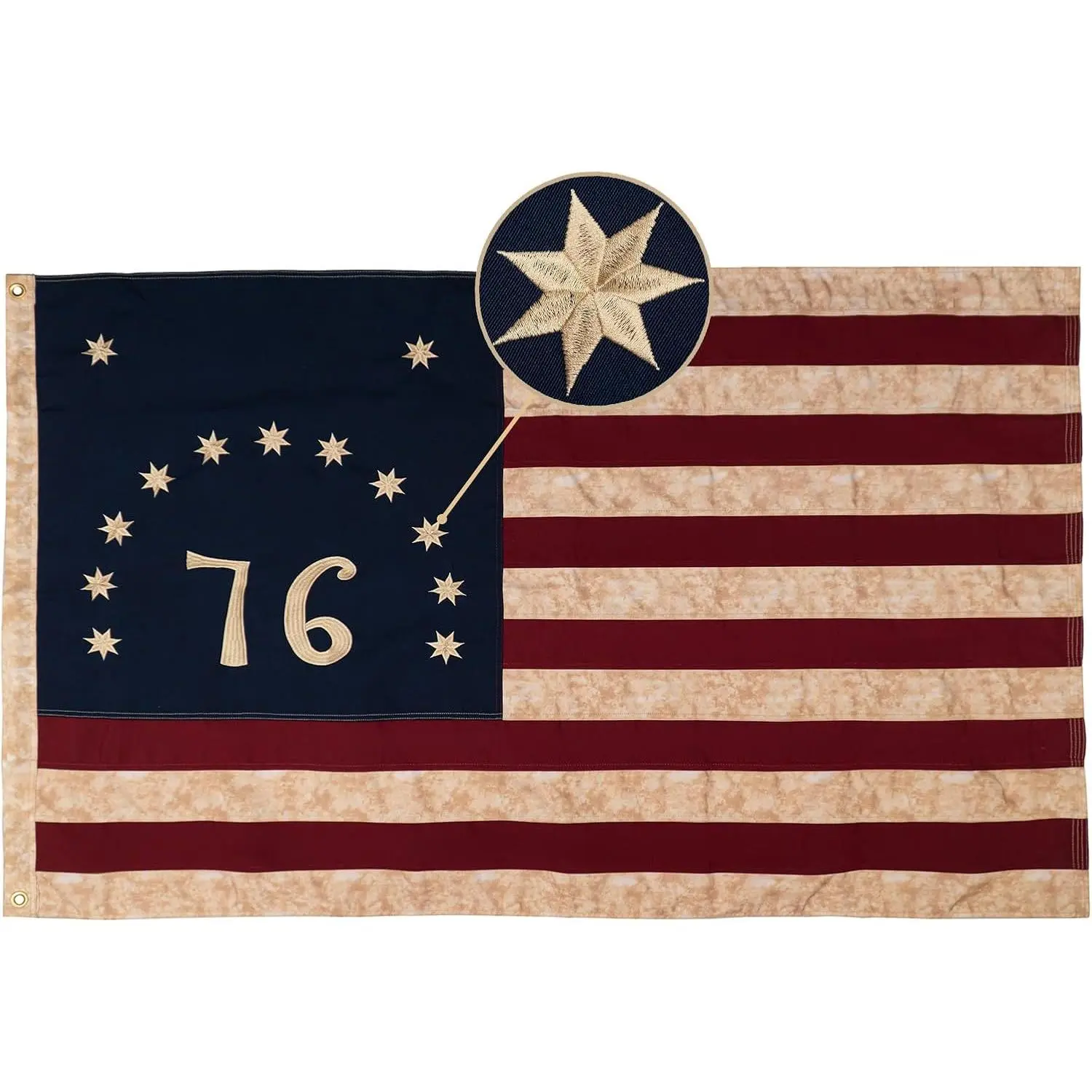 Homissor Cotton Bennington 1776 Flag 3x5 Feet Tea-Stained Vintage 76 American Flags Heavy Duty Outdoor Embroidered Colonies Banner for Outside