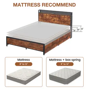 Platform Bed Frame with 4 Storage Drawers - LED Light Headboard, Charging Station, Sturdy Metal & Wood Slats, Noise-Free - No Box Spring Needed, Modern Bedroom Furniture