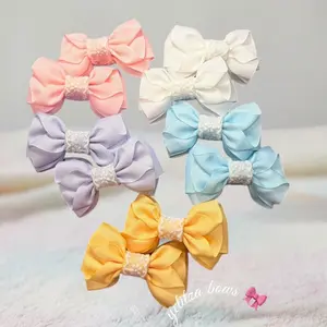 Yellitza Bows - Fashion Hair Clips for Girls Set of 5 Pairs 3-Inch Wide Alligator Clips Adorable Hair Accessories for Little Girls