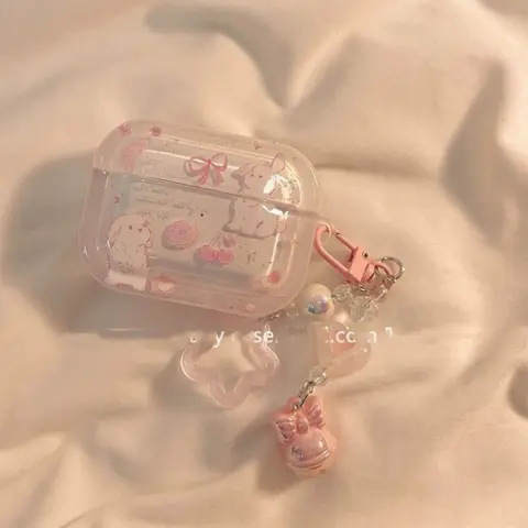 Cute Chain Floral Bunny AirPods 5/pro 3 Case, 2nd/3rd/4th Gen Wireless Earbuds Protector, Dirt-Resistant, Drop-Proof