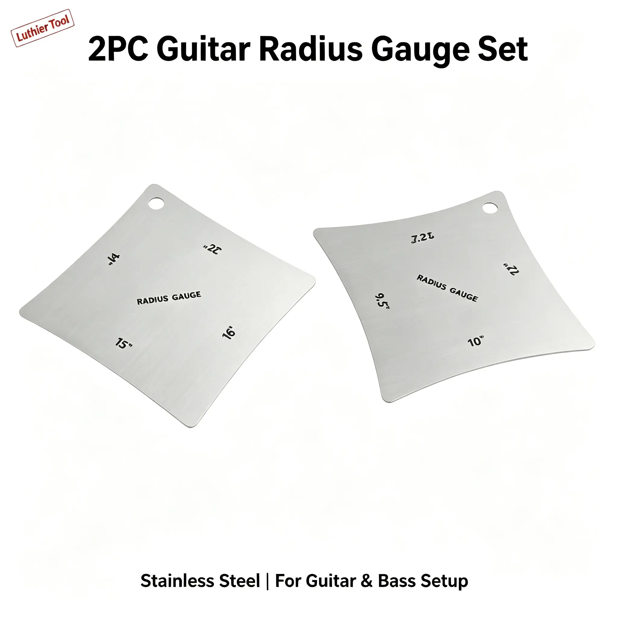 Guitar Player Stainless Steel Fretboard Radius Gauge Set, 2Pcs Multi Radius Measuring Tool for Electric Acoustic Guitar & Bass Luthier Setup