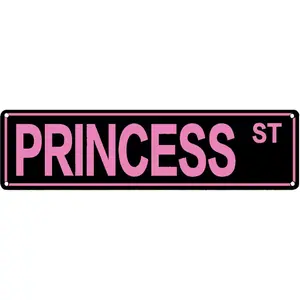Pink "Princess St" Street Sign Wall Decor - Black & Pink Aesthetic Room Art for Teen Girl Bedroom & Dorm - Sassy Metal Tin Plaque - Cute Door Hanger for Daughter - Preppy Y2K Style Decoration