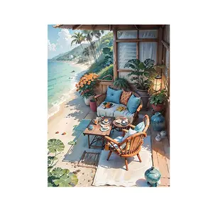 Beach Scenery Pattern DIY Painting without Frame, DIY Painting Kit for Beginners, Handmade Art Kit for Home Wall Decor and Gift