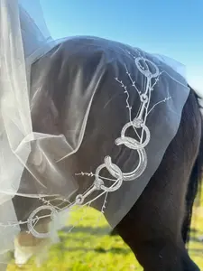 Original Equestrian Waltz Length Wedding Veil Bridal Accessory with Intricate Horsehoe Embroidery Lightweight Tulle