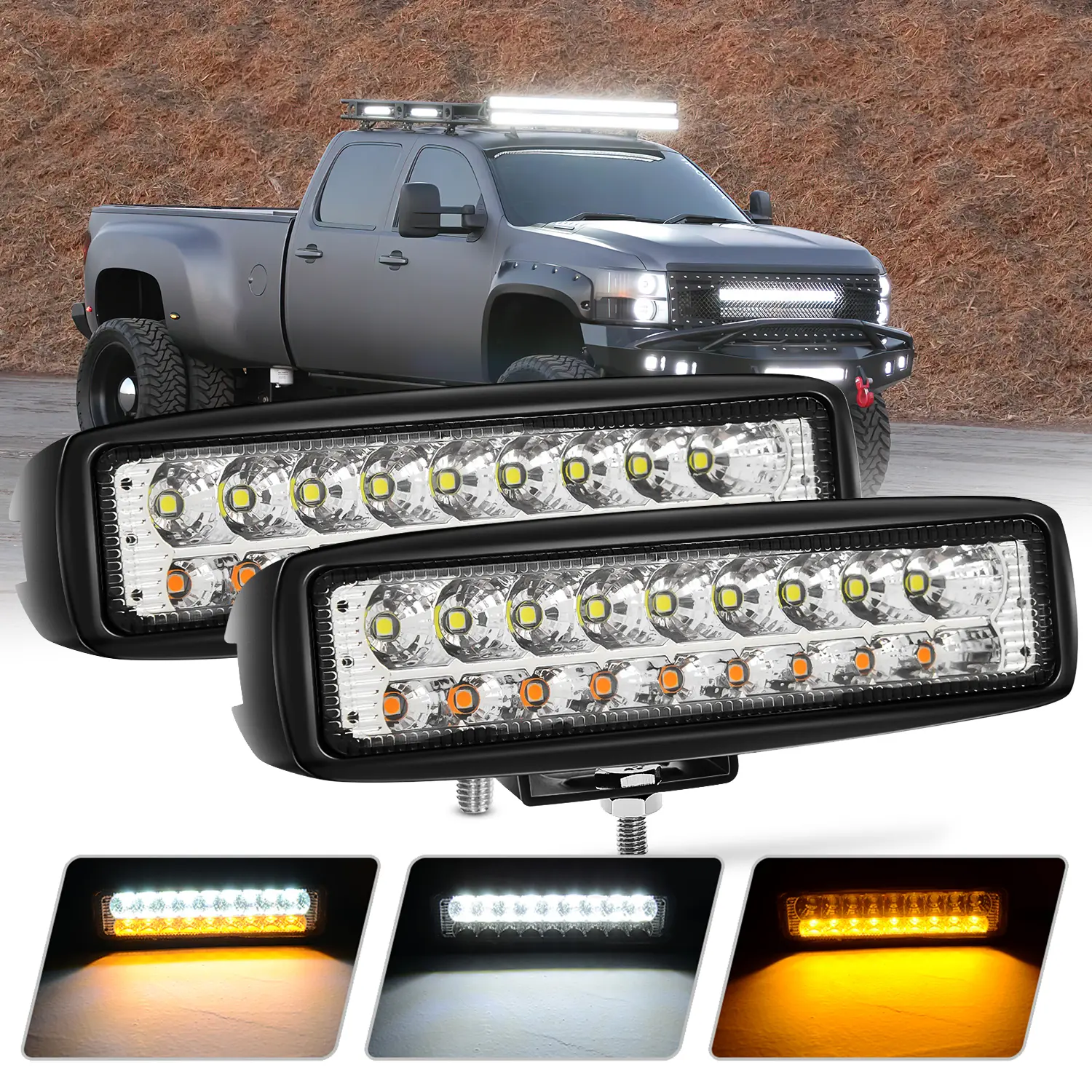Nilight 2-Piece 6-Inch 54W Waterproof White/Amber LED Driving Light Strips - Flood Fog Work Lamps for SUV, Led Offroad Lights