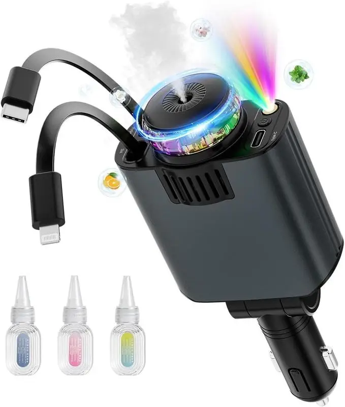 5-in-1 starry sky Premium Quality Car chargers Charger with Anti-Tangle retractable car charger , Aromatherapy Feature,and Fast Charging for iPhone Du