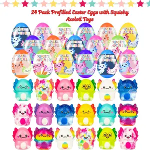 24 Pack Prefilled Easter Eggs with Squishy Axolotl Toys – Easter Gifts for Kids, Basket Stuffers, Egg Fillers, Party Favors for Boys & Girls