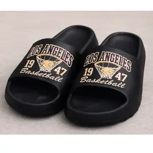Los Angeles Basketball Slides Unisex Black Comfortable Sporty Look for Summer Gym or Casual Wear.