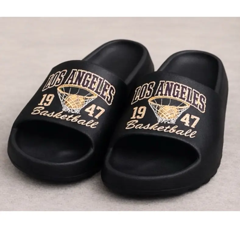 Los Angeles Basketball Slides Unisex Black Comfortable Sporty Look for Summer Gym or Casual Wear.