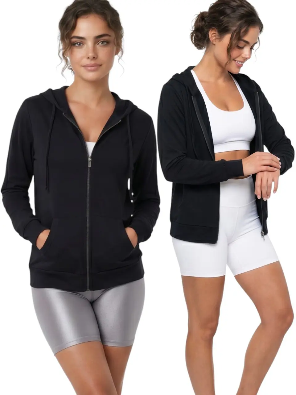 ToBeInStyle Women's Lightweight Cotton Long Sleeve Full-Zip Hoodie with Pockets