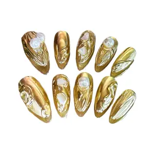 M014, Medium Length Crazy Bee Press-on Nails, Handmade by Nail technicians , Acrylic, Nail Art, Nail Care, Manicure, Daily