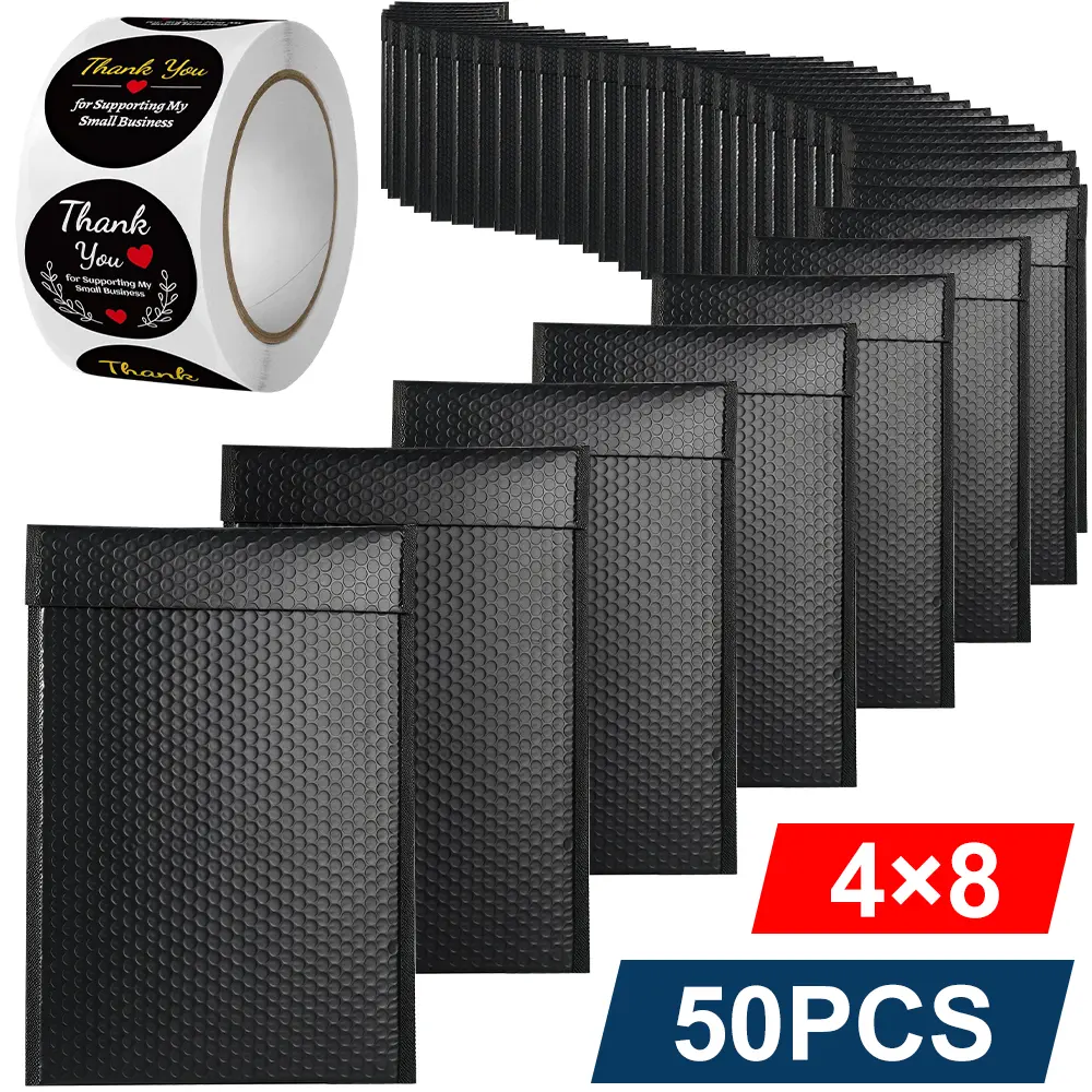 50Pcs Black Bubble Mailers 4x8" Waterproof Padded Envelopes Self Seal Bubble Envelopes Usable Size 4x7" Padded Mailers for Small Business Shipping Envelope Mailers sohochic