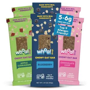 Whoa! Dough Top 9 Allergen Free Chewy Oat Bars - 3-Flavor Variety Pack | (6) 1.41 oz Individually Wrapped Bars | 5-6g Fiber, Allergen Friendly, Gluten-Free & Plant-Based Granola Oat Bars – Apple Cinnamon, Blueberry, & Chocolate Chip