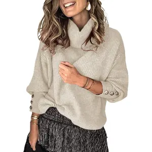 FMEYOA Women's Oversized Turtleneck Chunky Pullover Sweaters Cowl Neck Long Sleeve Winter Slouchy Loose Knit Sweater