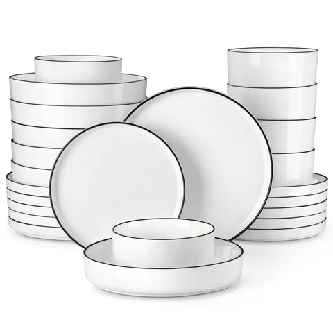 MALACASA Modern Porcelain Dinnerware Set, 12/16/18/24 Pieces White Dish Set for 4/6, Chip and Scratch Resistant Dishware Sets Kitchen Dishes Dining Ware Set, Series LEAH modern design Sunmer Holiday,Dealsforyourdays