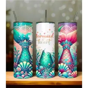 Mermaids 20 oz Tumbler Stainless Steel Straw 3PC Set Bottle Drinkware