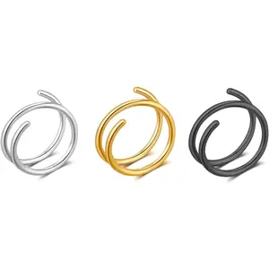 Double Nose Hoop Ring for Single Piercing Nose Hoop, Twist Nose Ring Hoop for Women, Silver Spiral Nose Hoop for Girls, Nostril Piercing Jewelry