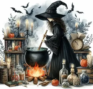 Witch Cauldron Diamond Painting Kit, Gothic Night Scene DIY Craft Decor