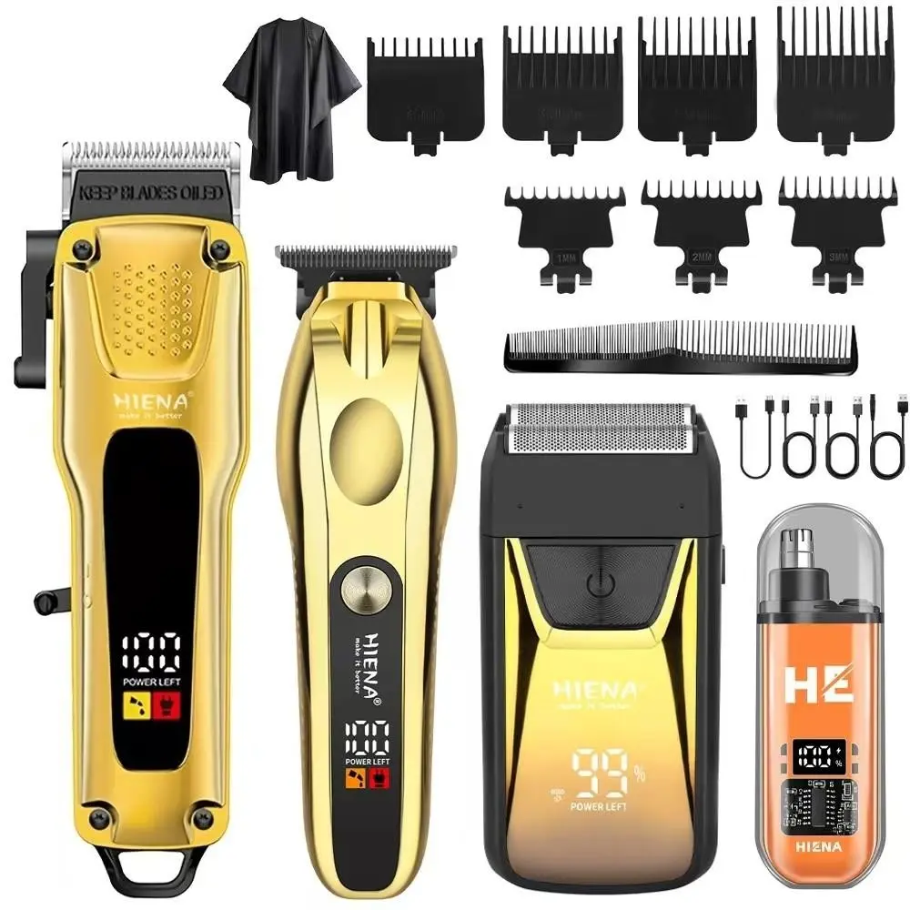 HIENA 4-in-1 Cordless Grooming Kit｜Hair Clipper Set, Cordless Clippers, Cordless Rechargeable Clipper, USB Fast Charge, Adjustable Blade & Multi-Size Combs for Hair, Beard & Body Trimming. Perfect for Home & Travel, An Ideal Gift for Men