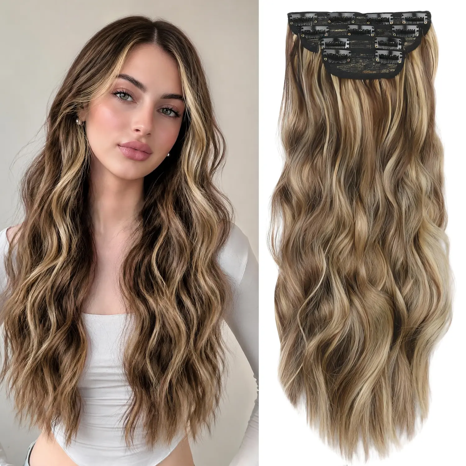 4Pcs Hair Extensions 24 Inches Wavy Synthetic Clip in Hair Extensions Soft and Natural Hair Extensions Clip ins Clip and Go For Daily Wear Dates Parties Weddings And Photoshoots
