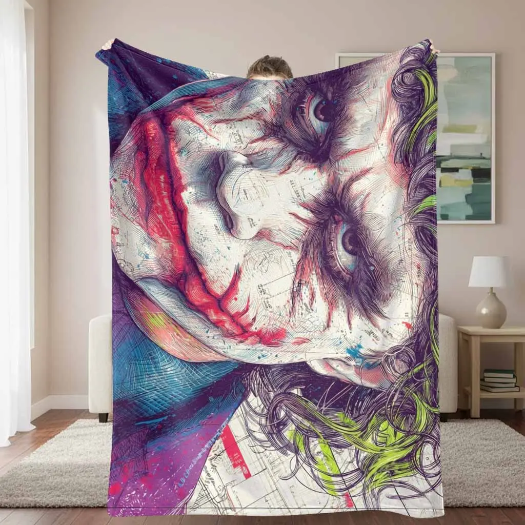 Abstract Expression Face Art Flannel Blanket - Distinctive Print, Color Splash Ink Graphic, Cozy Style Printed Fabric, Soft, Warm, Fade-Resistant, Lightweight Throw for Living Room, Bedroom, Ideal Gift, Distinctive Print Blankets