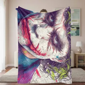 Abstract Expression Face Art Flannel Blanket Color Splash Ink Print Pattern Soft Warm Fade Resistant Cozy Lightweight Throw Suitable for Living Room Bedroom Office Sofa Decoration Gift