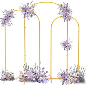 Arch Backdrop Stand Set of 3 (7.2 ft, 6.6 ft, 6 ft), Gold Arch Backdrop Stand, Easy to Assemble Wedding Arch for, Birthdays, Engagements, Baby Showers, Graduations, Parties-
