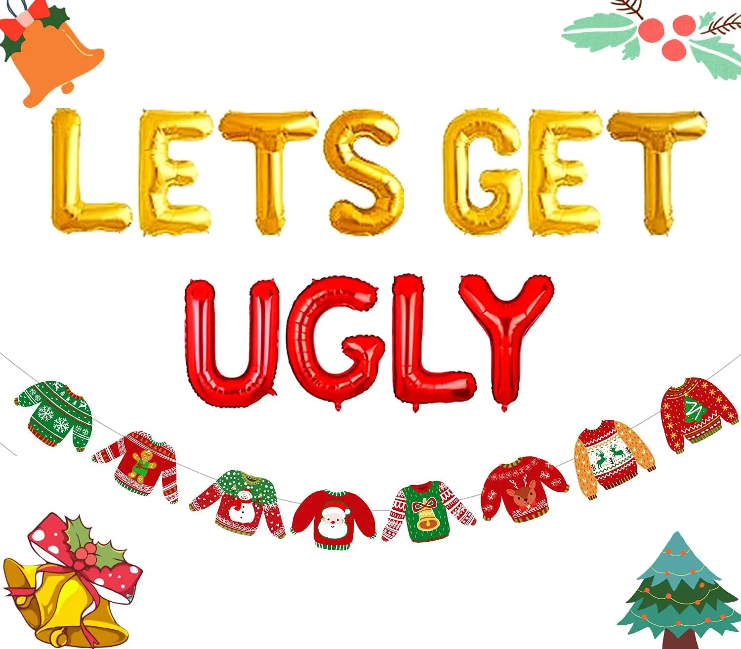 Lets Get Ugly Balloons Ugly Sweater Party Decoration ugly Sweater Party Supplies Christmas Party Decoration Christmas Party Supplies christmas Balloons
