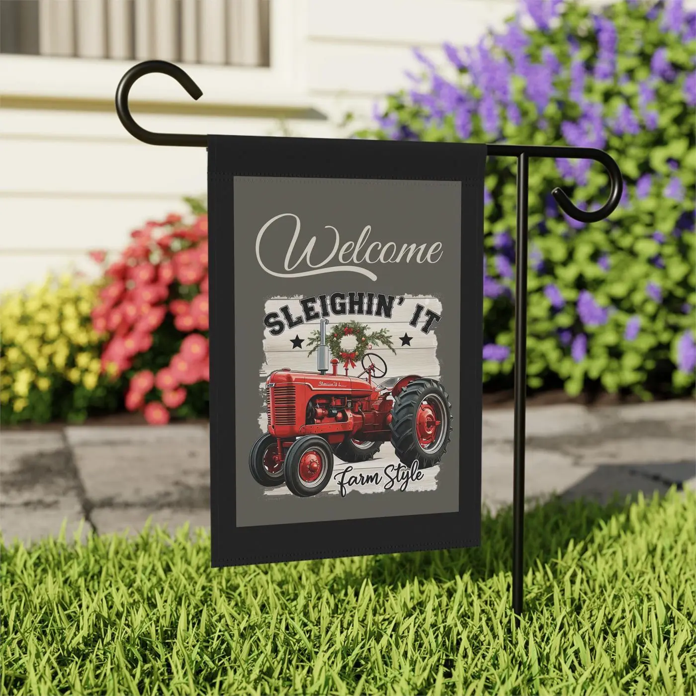 Vintage Tractor Christmas Garden Flag: Rustic Farmhouse Holiday Decor