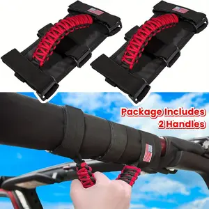 2pcs Roll Bar Grab Handles for Jeep Wrangler – Polyamide Strong Grip Handle Accessories Compatible with YJ, TJ, JK, JKU, JL, JLU & ATV/UTV Models, Vehicle, Safety Assist Handles for Easy Entry and Exit, Ideal Off-Road Accessory Gift (Red)