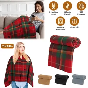 Christmas Gift 71x24In USB Heated Shawl Wearable Heating Blanket Electric Throw Wrap Indoor Outdoor with Zipper 3 Heating Levels Machine Washable for Outdoor Home Office 131℉ 113℉ 95℉