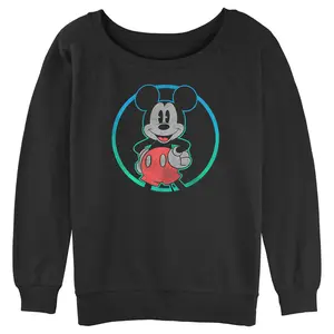 Junior's Women Mickey & Friends Distressed Retro Circle Sweatshirt