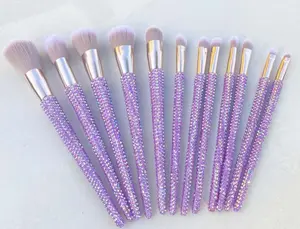 12 pc Bedazzled Rhinestone Bling Makeup Brush Set Purple