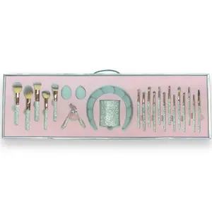 RHINESTONE BRUSH SET - Sparkling Cosmetic Brushes with Glitter Accents and Elegant Design Elements Pink Red Silver