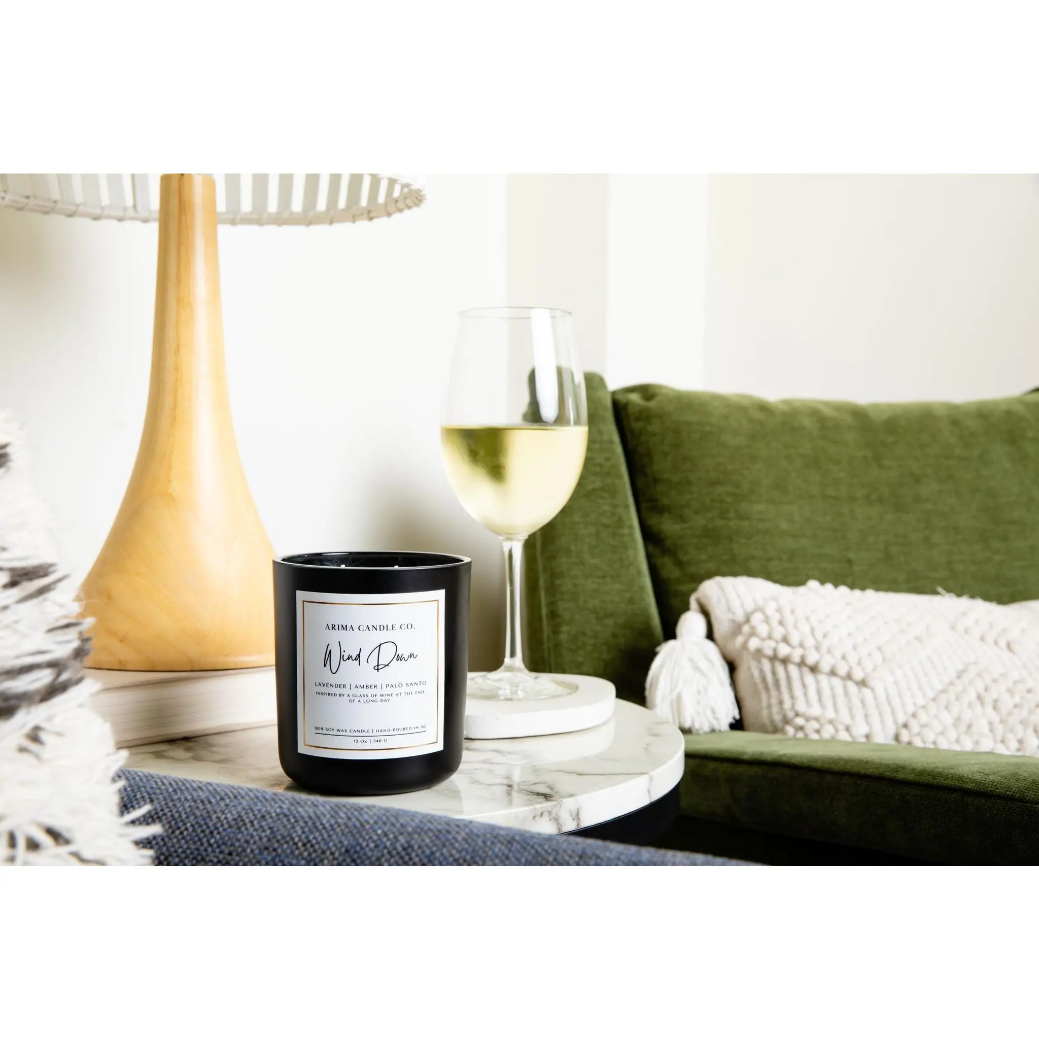 Wind Down | Lavender & Amber Scented Soy Wax Candle, 12 ounces
