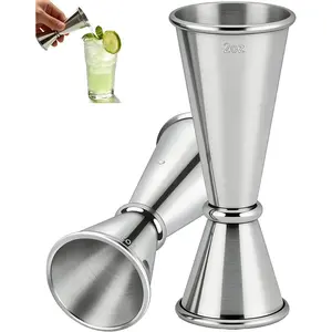 Cocktail Jigger Set 1oz/2oz, Double Sided Stainless Steel Measuring Cups, Shot Measure Tool for Bartending, Home Bar & Mixed Drinks, Silver 2 Pack