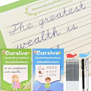 Cursive Handwriting Kit - 2 Pack Magic Grooved Writing Practice Cursive with Disappearing Ink Pens, Learn Cursive Letters, Words & Sentences, Cursive Handwriting Workbook for  Ages 6-12