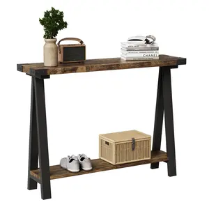 Garvee and Garvee Farmhouse Style Narrow Console Tables, 43.5" Sofa and Entryway Tables with Metal Frames and MDF, 2-Tier Storage, Perfect for Living Rooms, Hallways, Entryways in Grey and Rustic Brown