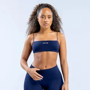 DFYNE Defy Strappy Sports Bra - Seamless Sculpting Bra with Cross-Back Design & Medium Support for Women Navy Blue Athletic Fitted Fitness Training Clothes