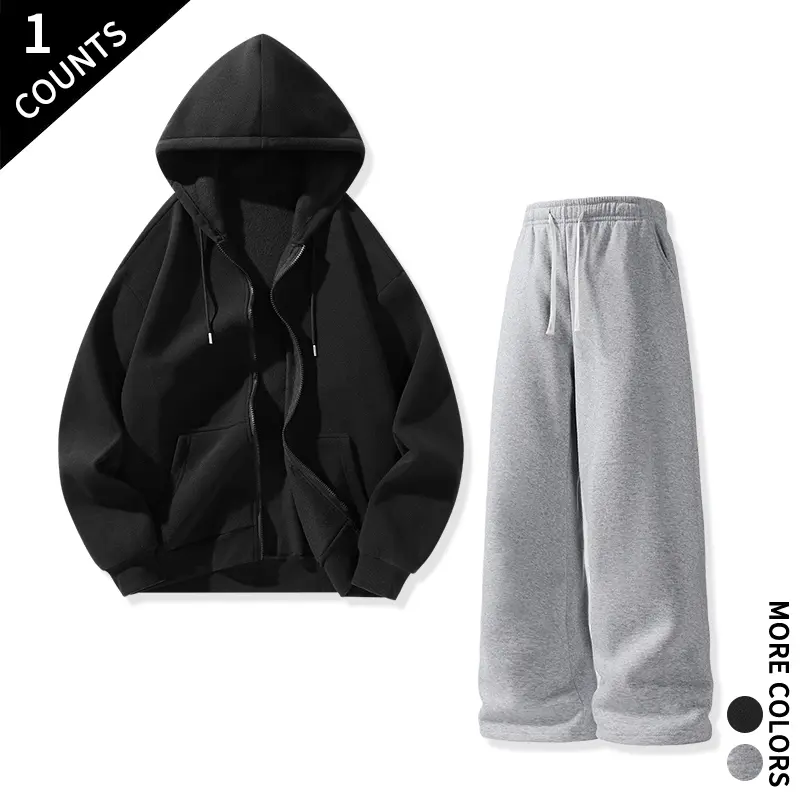 Men Versatile Two Piece Hoodie Sweatpants Set Oversized Plain Design Casual Street Daily Workout Travel Tracksuit