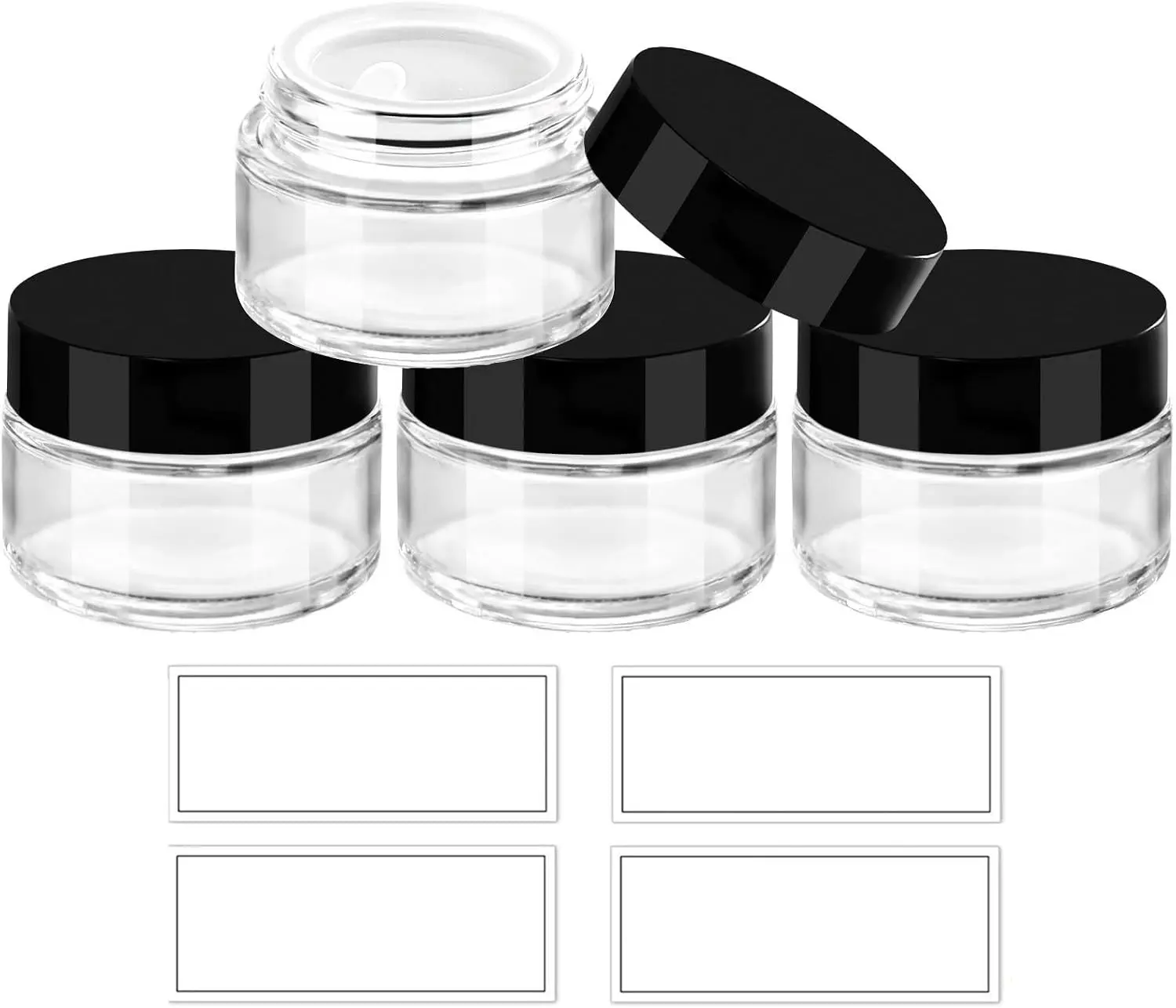 1 oz Glass Jars with Lids & Inner Liners, 4 Pack Small Glass Jars Thick Round Airtight Travel Containers for Cosmetics Cream Lotions Powders | Candle Making Jar
