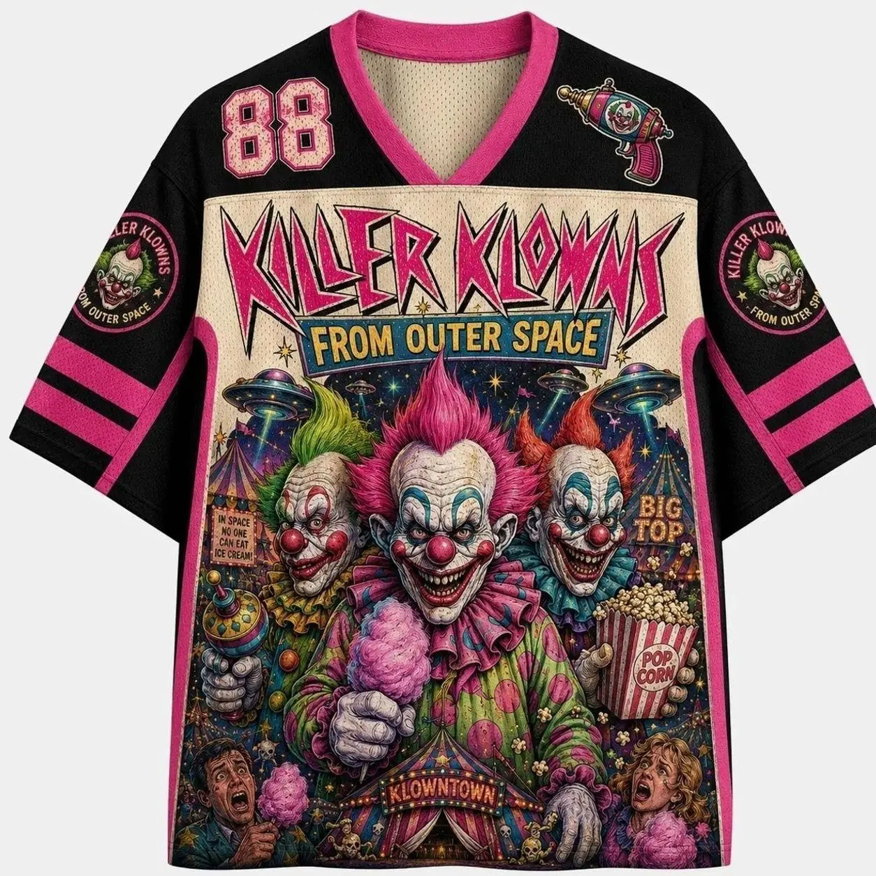 Killer Klowns From Outer Space Horror Movie Graphic Jersey Shirt Retro Sports Mesh Fan Apparel UO6 7QA