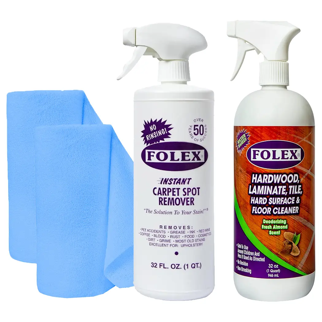 Folex Instant Carpet Spot Remover Carpet Cleaner and Hardwood, Laminate, Tile & Floor Cleaner with 2x Reusable Cleaning Cloth Bundle - 1 Pack