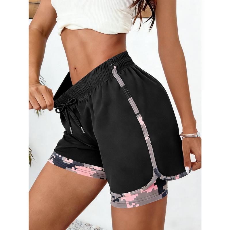 Women's Lady Fitted 2-in-1 Camouflage Sports Shorts Elastic Drawstring Waist Anti-Chafing Breathable Activewear Bottom Casual Sports Clothes Daily Leisure Outdoor Wear SummerVibes