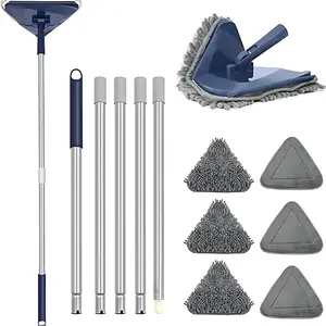 Wall Mop with 82 Inches Long Handle, 360 Degree Rotating Microfiber Triangle Baseboard Cleaner Tool Duster with Window Lightweight Adjustable Cleaning